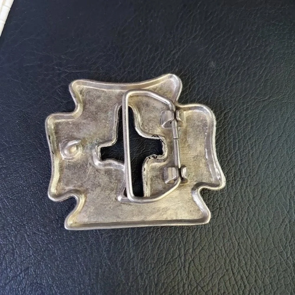 Gothic Cross Belt Buckle Silver Tone Openwork Scroll Western Biker Statement